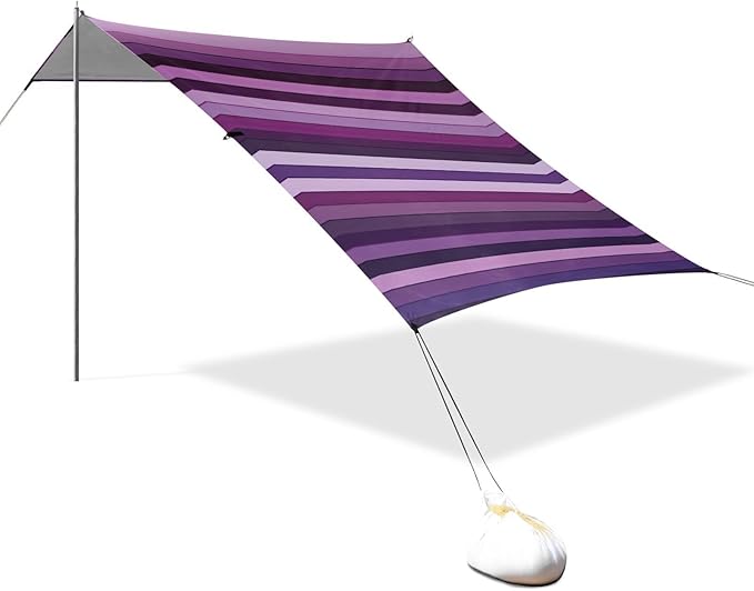 ALAZA Purple Stripes Beach Tent Sun Shelter Portable Canopy Sunshade for Outdoor Camping Picnics Backyard Fun 10x9 ft