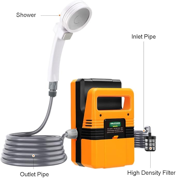 Electric Camping Shower 180W High Pressure Camping Shower Pump with Collapsible Bucket Portable Outdoor Shower Water Pumps for Camping Shower Water Flowers Car Washing