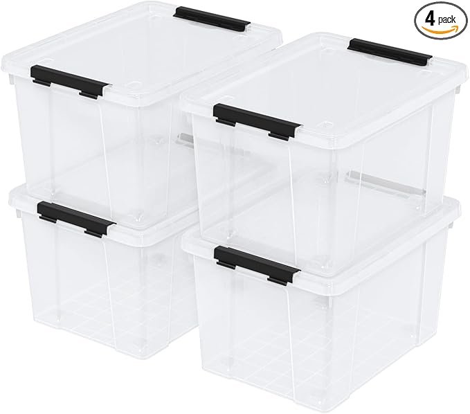 4-Pack 22 Quart Plastic Storage Bins with Lids Plastic Latching Storage Box with Wheels Clear