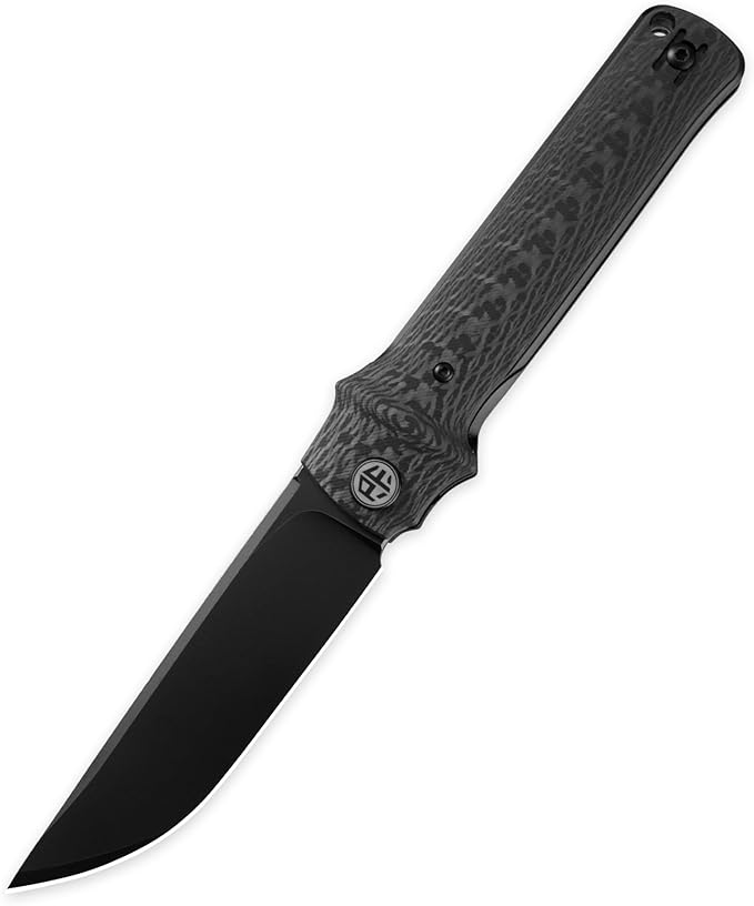 Petrified fish PFB04 Tena Folding Knife 3.82 D2 Black Stonewashed Blade Carbon Fiber Handle Pocket Knife for EDC Camping Outdoor (Carbon Fiber Black Stonewashed)