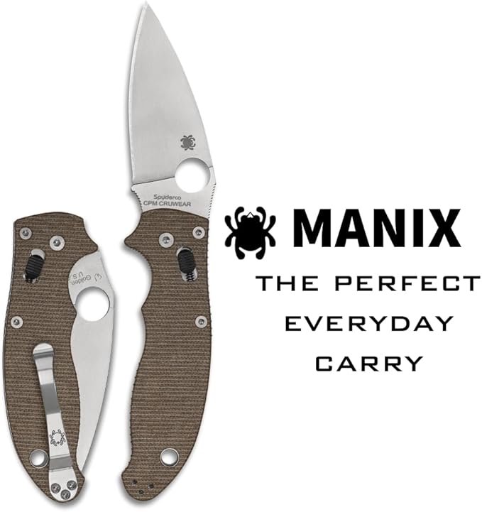 Spyderco Manix 2 Folding Pocket Knife with 3.3 CPM Cru-Wear Steel Blade and Micarta Handle - EDC Knife for Men and Women Perfect for Hunting Tactical Camping Survival - PlainEdge - C101MPCW2
