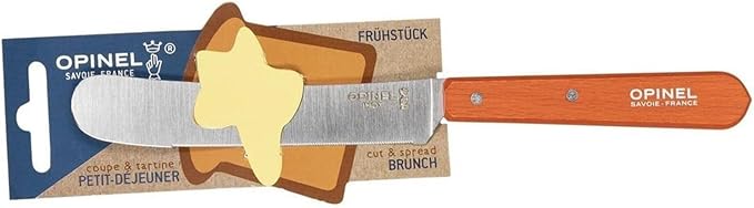 Opinel Brunch Knife Spreading Breakfast Knife with Wide Rounded Blade Micro-Serration Made in France (Tangerine)