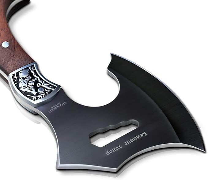 Camping Hatchet Overall 8.5in w/4in Blade Compact Camp Axe Stainless Steel Blade and Comfortable Wooden Grip Outdoor Hunting Survival Hiking Tactical Axe Tomahawk Sheath Included