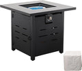 Propane Fire Pit 28 Inch Outdoor Fire Pit 50000 BTU Square Gas Fire Table with Steel Lid Blue Crystal Beads and Waterproof Cover for Outside Patio and Garden