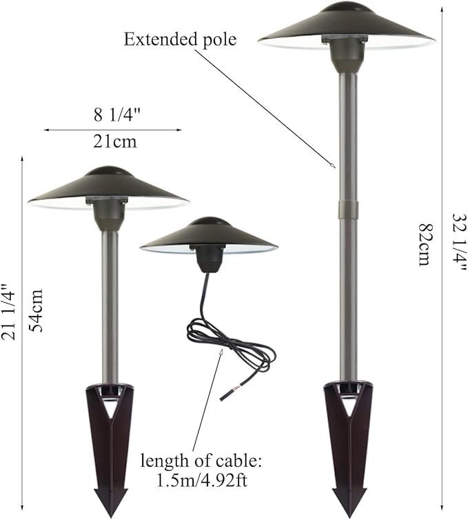 Low Voltage Landscape Path Lights Aluminum Pathway Area Light Replaceable 3W Warm White G4 LED Bulb Extended Pole and Stake Included for Low Voltage Landscape Lighting 2-Pack