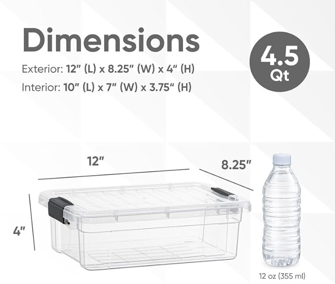 Superio Clear Storage Boxes with Lids 4.5 Quart Plastic Container Bins for Organizing Stackable Crates BPA Free Non Toxic Odor Free Organizers for Home Office and Dorm 6 Pack