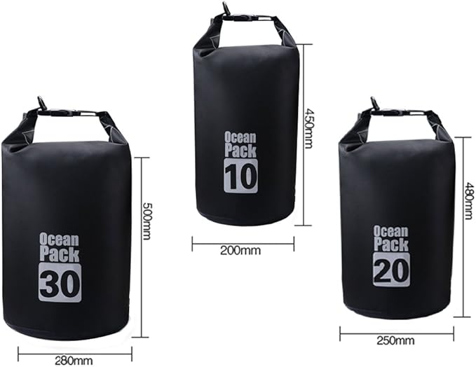 JIAN YA NA Waterproof Dry Bags Roll Top Dry Compression Sack Keeps Gear Dry Bags with Adjustable Strap for Outdoor Kayaking Beach Rafting BoatingBonus Waterproof Phone Case (Black 30L)