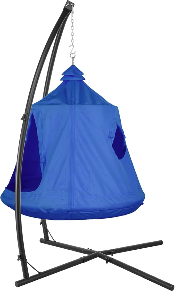 AthLike X-Shaped Hanging Tree Tent w/Swing ChairHammock Chair Stand Canopy w/Steel FrameIndoor Outdoor Egg Basket Patio Seat w/Adjustable Solid StandBedroom Porch Balcony Garden 330lb (Blue)