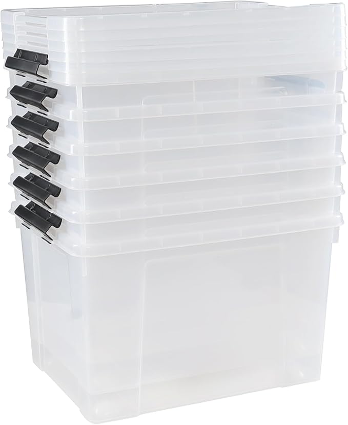 4 Pack 50 L Large Clear Latch Storage Bin with Lid and Wheels Plastic Storage Container Box