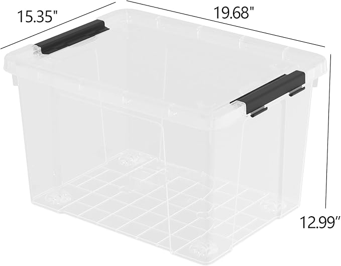 4 Pack 50 Quart Clear Plastic Storage Bins with Lids and Wheels Large Stackable Latching Container Boxes for Clothes Bedding Garage Organization