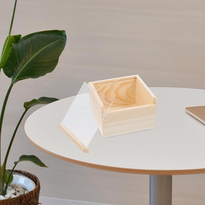 LOGOFUN 2Pcs Unfinished Wooden Display Box with Acrylic Slid Lid Wood Keepsake Storage Box Wooden Sliding Top Storage Holder - 20x20x10cm