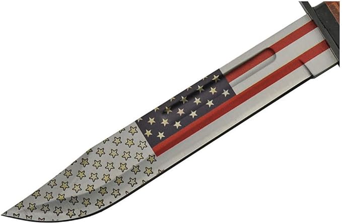 SZCO Hunting Knife 12.25 Inch - Flag Camping Knife with Leather Handle Stainless Steel Blade &amp Sheath - Pocket Knife for Hunting Camping &amp Outdoor Uses - Knives for Men