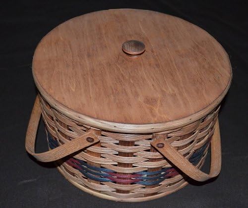 Round Double Pie Basket with Two Swivel Handles Divider Tray and Lid - Authentic and Collectible Basket Handmade in USA