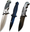 DOOM BLADE 3-piece Spring Assist Folding Pocket Knife with Pocket Clip Hunting Camping Tactical Knives - Military Style - Tactical Knife with Liner Lock