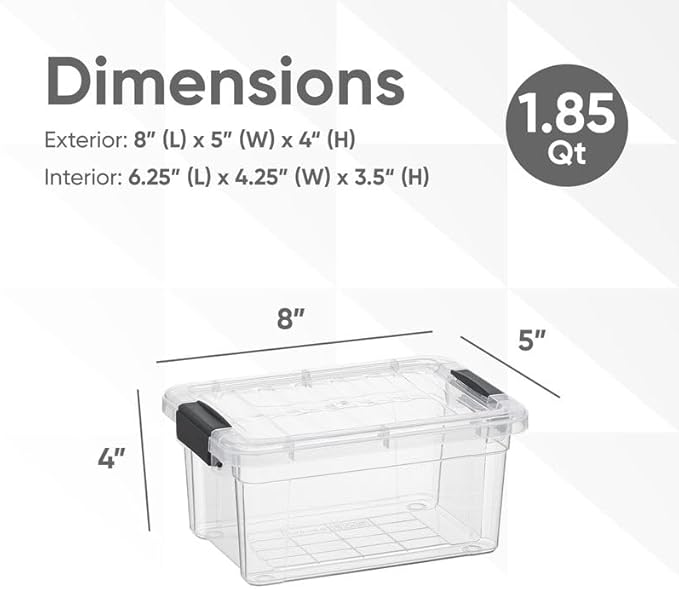Superio Storage Bins with Lids- 4 Pack 1.85 Qt Clear Boxes for Organizing Stackable Plastic Containers- BPA Free Non-Toxic Odor Free Organizer for Home Office Dorm