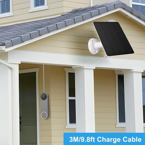Solar Panel for Security Camera Outdoor 10W Video Doorbell Solar Panel Charger for Nest for Doorbell 2K 2 3 IP66 Water Proof 360° Adjustable Bracket (CSP4W-O-W)