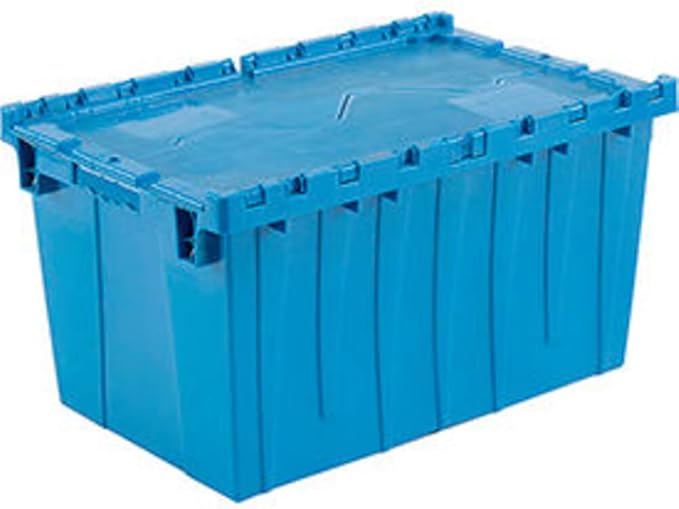 Plastic Attached Lid Shipping &amp Storage Container 25-1/4x16-1/4x13-3/4 Blue