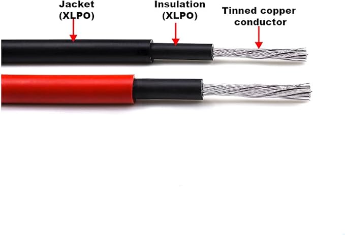 Solar Cable 50Ft 15M 10 awg Wire 50FT Black + 50FT Red 10 Gauge Solar Extension Cable Wire with 4 Pairs Solar Connectors for RV Photovoltaic Systems (50 Black red)