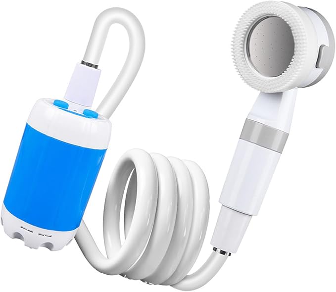 Portable Camping Shower Outdoor Camp Shower Pump Upgrade Rechargeable Electric Showing Pump with 2 Spray Modes 2M Long Hose for Camping Hiking Traveling RV