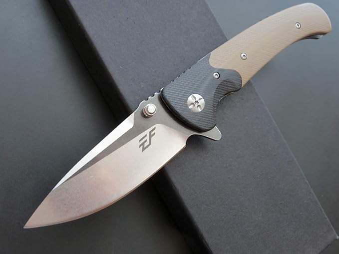 Eafengrow EF67 Pocket Knife with Metal ClipD2 Steel Blade G10 Handle EDC folding knife Tool Liner Lock for Tourist Outdoor Camping Hiking Tactical (EF67-desert)