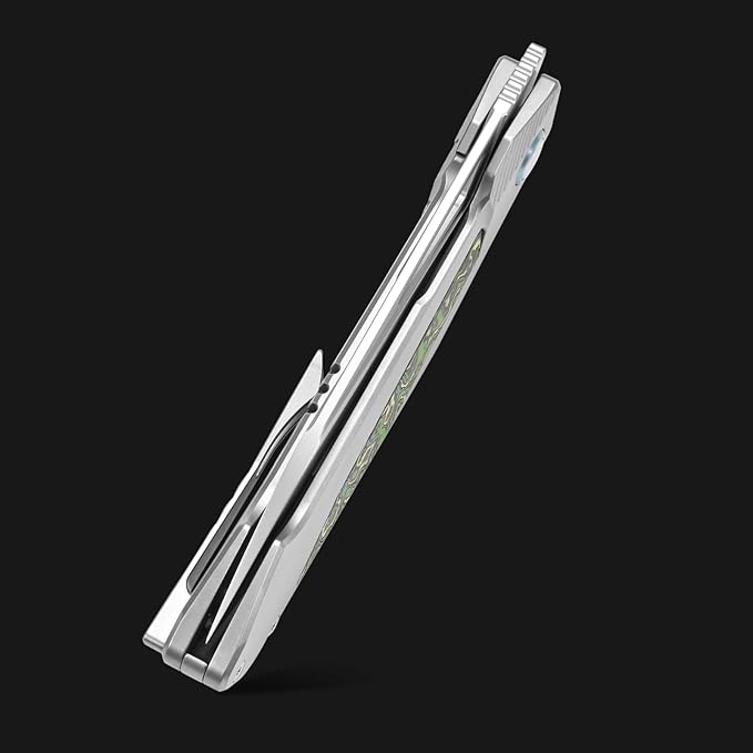 Sitivien ST666 Folding KnifeHandmade M390 Pearlescent Polishing BladeTitanium &amp Colorful Carbon Fiber Handle Pocket Knife EDC Tool Knifes for Outdoor CampingHikingHunting(Green)