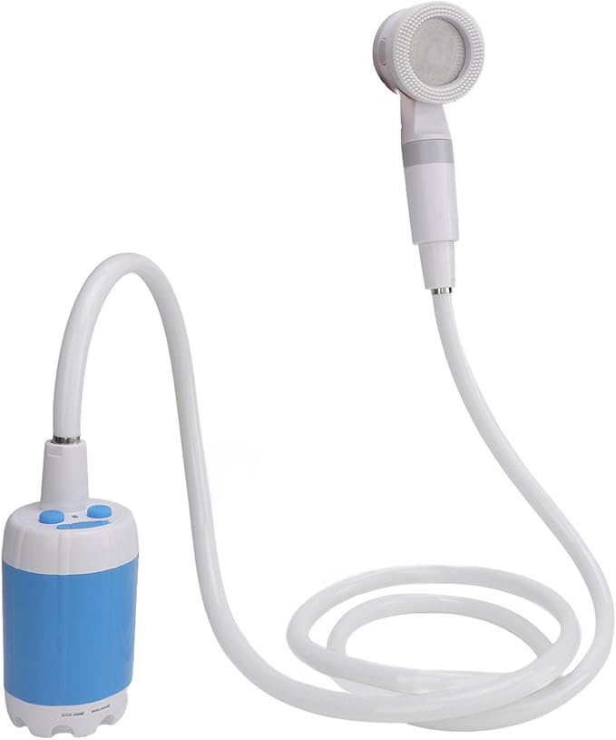 Luocute Portable Camp Shower Rechargeable 4000mAh Battery Outdoor Shower Pump with Silicone Massage Head and Stainless Steel Panel for Camping Hiking Travel