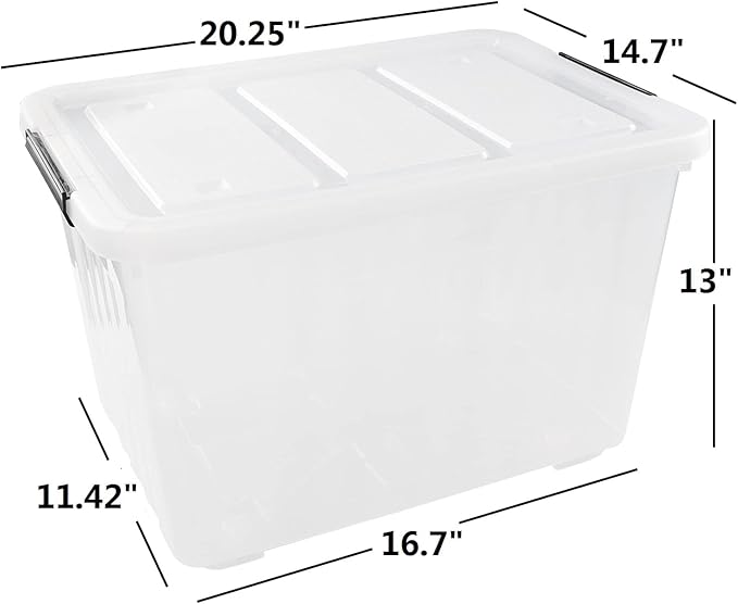 Cand 4 Packs 50 QT Storage Bins with Lids Clear Large Plastic Storage Container Box