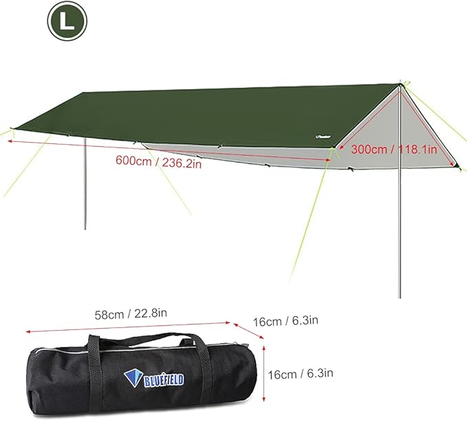 3x6m Sunshade Waterproof Tarp Tent Shade Pole Folding Camping Canopy Ultralight Beach Sun Shelter Camping Hiking Survival Shelter