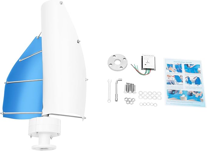 100W Vertical Axis Wind Turbine Generator Permanent Magnet Generator with Intelligent Controller Low Noise Helical Design Windmill for Home Boats Street Lighting