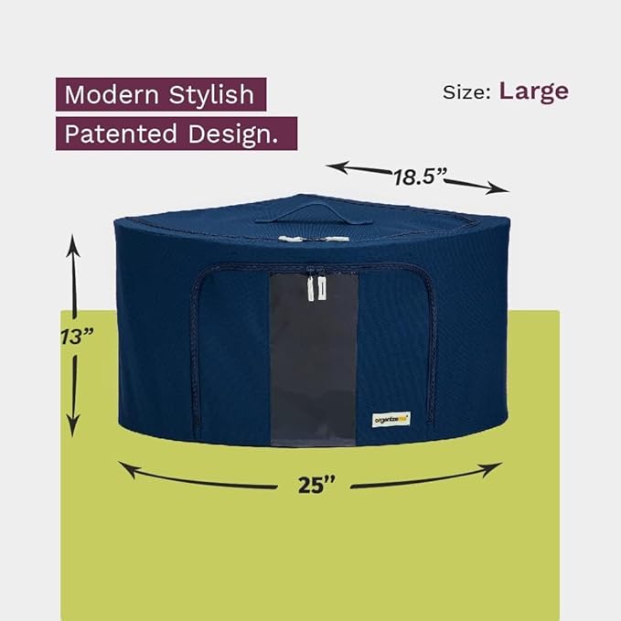Foldable Clothes Storage Bag Organizer Corner Pop Up Bins Strong Handle Quality Fabric for Collapsible Closet Boxes 2 Pack (Large Saphhire)