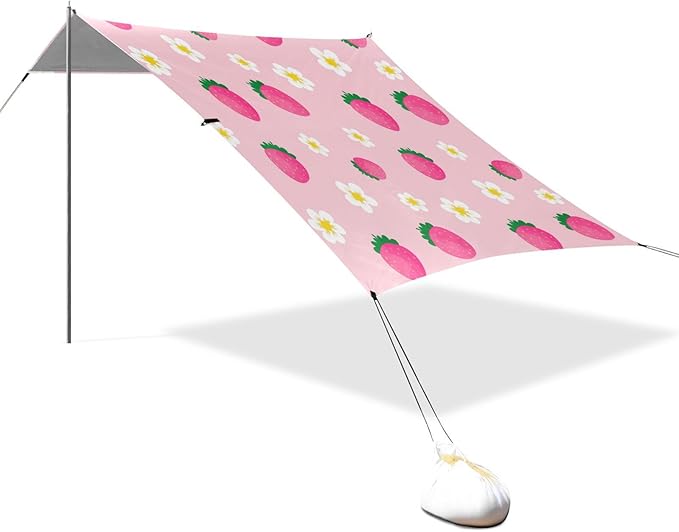 xigua Strawberries Beach Tent Sun Shelter with Carrying Bag - Silver Coated Oxford Fabric Beach Canopy for Beach Camping Fishing - Includes Windproof Ropes Sandbags &amp Stakes