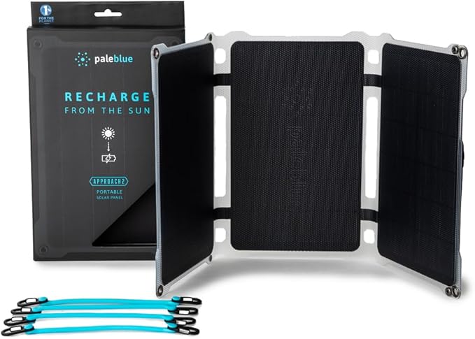 Paleblue Approach 2 Portable Solar Panel Charger – 21 Watts – Triple Panel Foldable Solar Charger with Dual USB Ports Grip Cords &amp Stash Sleeve - Camping Hiking Backpacking &amp Off-Grid Outdo