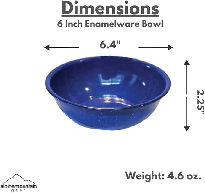 Enamelware for Camping and Backpacking - Cookware Gear Essentials for Camping and Backpacking (Made by Caddis Sports Inc.) (6 Inch Bowl (8 Pack))