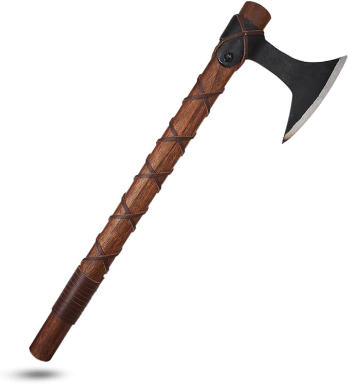 Medieval Warrior Traditional Viking Hand-Axe — Hand-Forged Style Bearded Blade with Leather Cross-Strap Grip