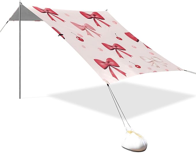 ALAZA Bow Red Cherry Pattern Beach Tent Sun Shelter Portable Canopy Sunshade for Outdoor Camping Picnics Backyard Fun 10x9 ft