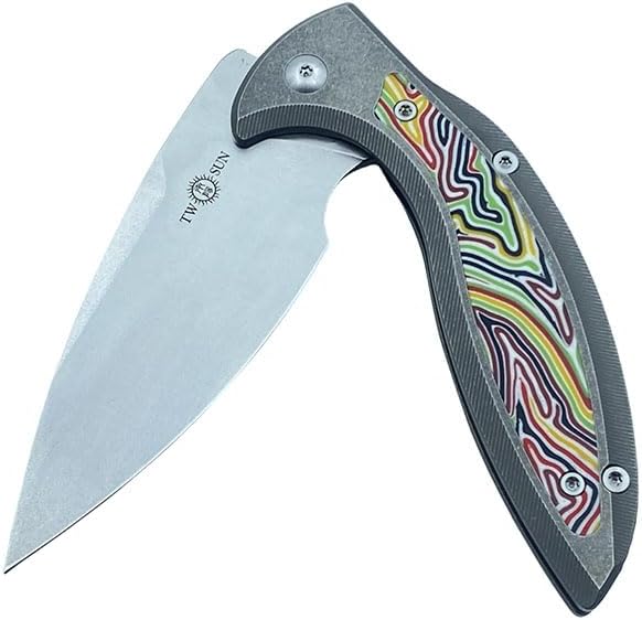 TWO SUN Folding Knife TS465-14C28N-StoneWash 14C28N Blade Tc4 Titanium and G10 Handle Edc Tool