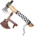 TheBoneEdge 18 White &amp Black Leather Wrapped Handle Steel Forged Blade Hunting Axe with Sheath