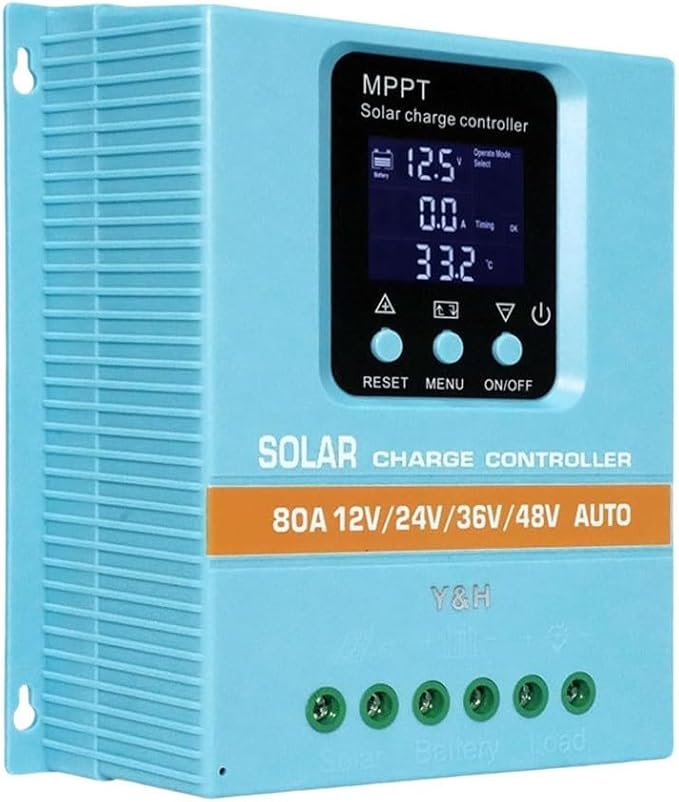 6080A MPPT Solar Charge Controller with Auto Detection for 12V 24V 36V 48V Battery Systems for RV Marine and Home Solar Applications (12V24V/36V/48V-80A)