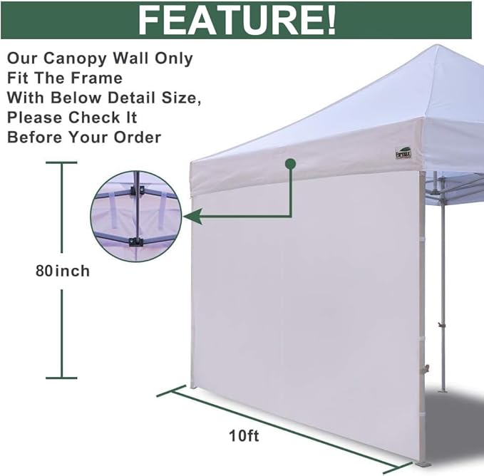 Eurmax USA 10x10 Pop Up Canopy SunWall-UV Protection for TentsBlocks Sunlight&ampWindWater Resistant Side Wall OnlyEasy Hook &amp Loop InstallationFit for 10FT Straight Leg Shelters&ampGazeboR