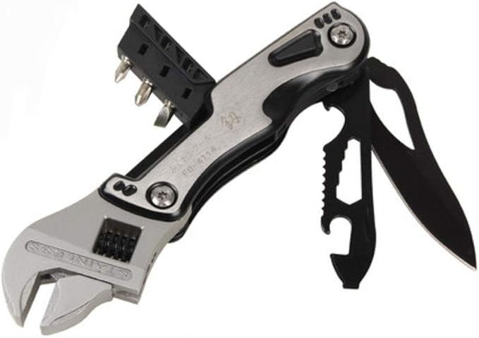 15-in-1 Adjustable Crescent Wrench MultiTool includes Saw Flat &amp Phillip Screwdriver Bits Hex Wrenches LED Light in the handle and Bonus High Density Nylon Pouch