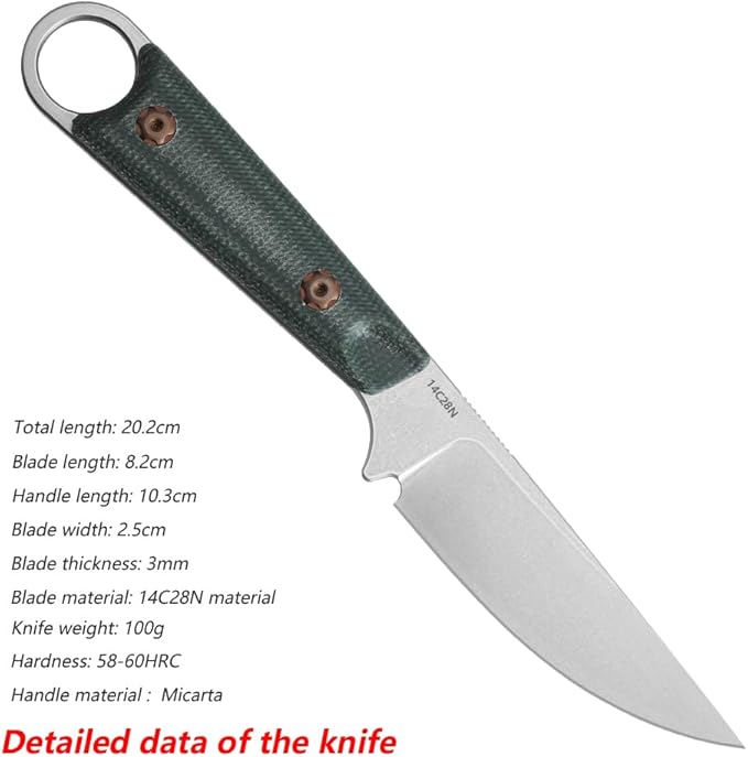 Fixed Blade Knife with Sheath3.22inch 14C28N Steel Blade KnivesEDC Knife Micarta Handle with Full Tang Design Knives for OutdoorGift for Men(Green)