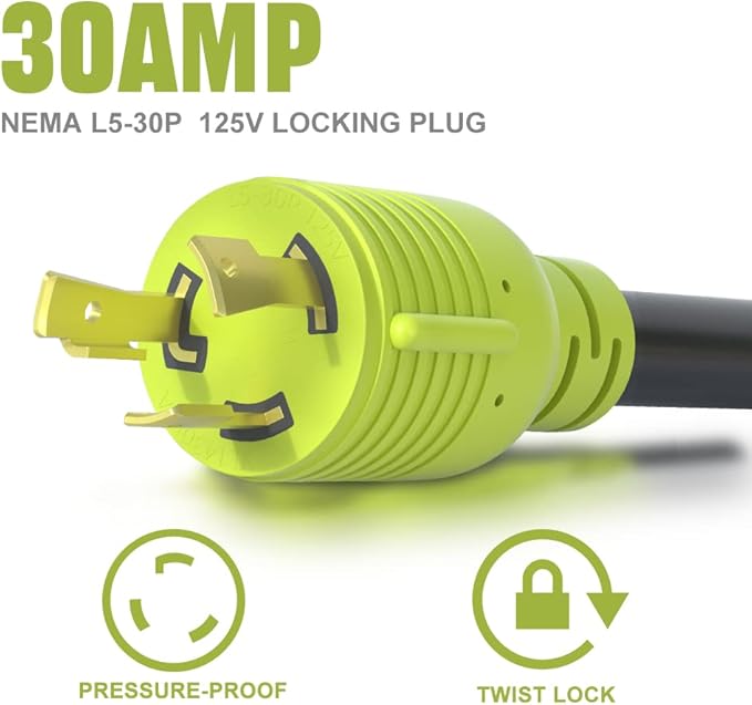 30 Amp to 50 Amp RV Generator Adapter Cord NEMA L5-30P Twist Lock Male Plug to NEMA 14-50R Female Outdoor Ower Equipment Suitable for RV Trailer Camper Heavy Duty STW 10 AWG(12 Inch)