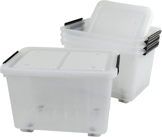 30L Plastic Storage Bin Stackable and Nestable Storage Boxes with Lids and Secure Latching Buckles Large Storage Container (Clear)
