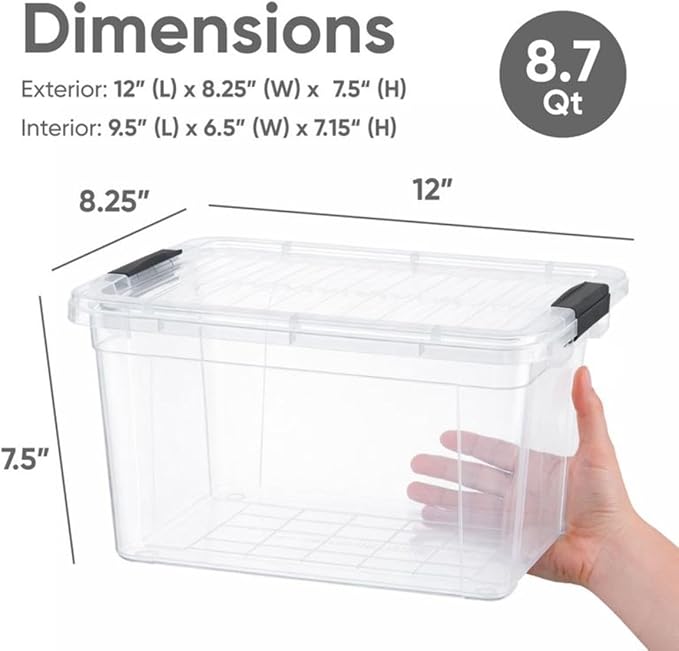 Superio Clear Storage Box with Lid 8.75 Quart Plastic Container Bins for Organizing Stackable Crates BPA Free Non Toxic Odor Free Organizers for Home Office School and Dorm 18 Pack