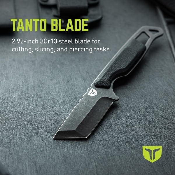 TRUE NEKKID Tanto Knife - Everyday Carry EDC 2.92 Blade TraxGrip Handle Scales Daily Cutting Removable Clip Black