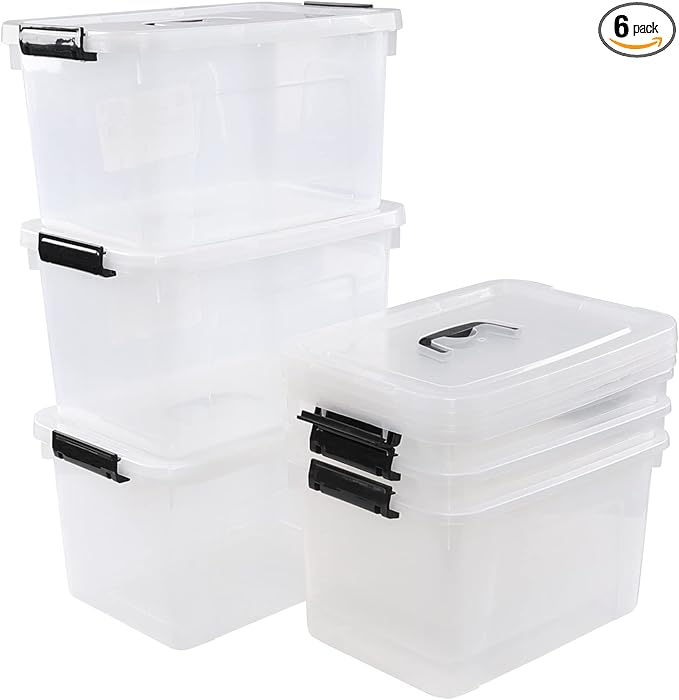 12 Quart Plastic Storage Bin with Lid Clear Latch Box 6 Packs
