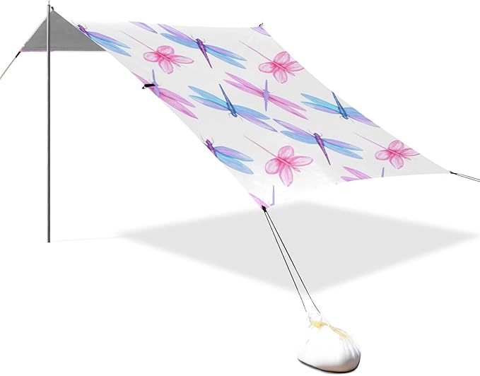 Beach Canopy with Windproof Ropes &amp Sandbags Beach Tent Sun Shade Sun Shelter for Camping Trips Fishing Backyard Fun or Picnics Dragonflies