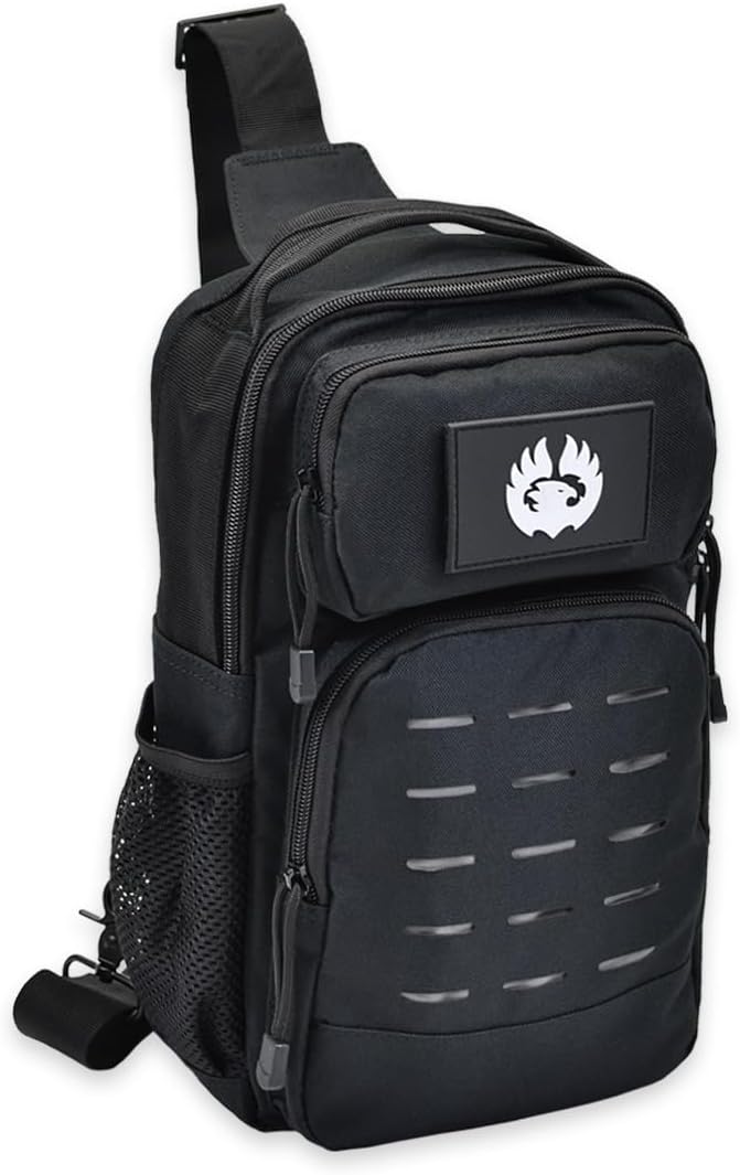 TORCH Sling Bag Single Shoulder Crossbody Backpack Urban Outdoor Sports Military Style MOLLE Travel Pack for EDC Gear V2 Black