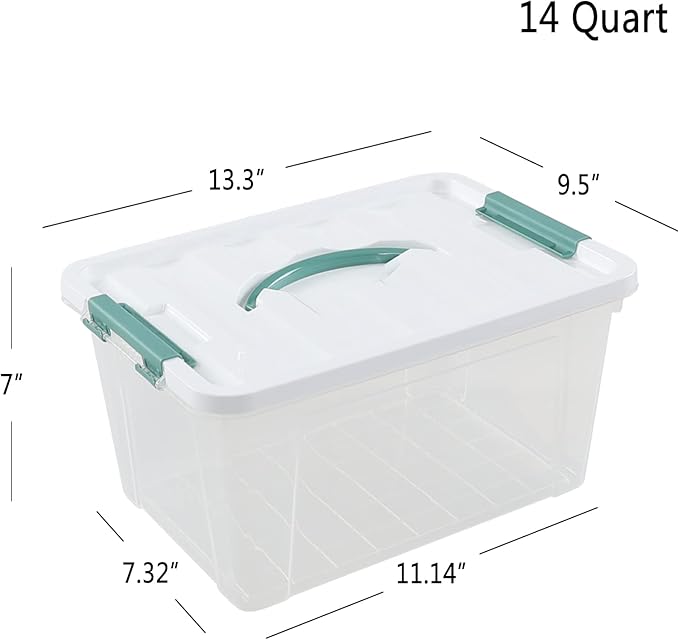 14 Quart Latching Container Box with Handle 8 Pack Plastic Lidded Storage Bin