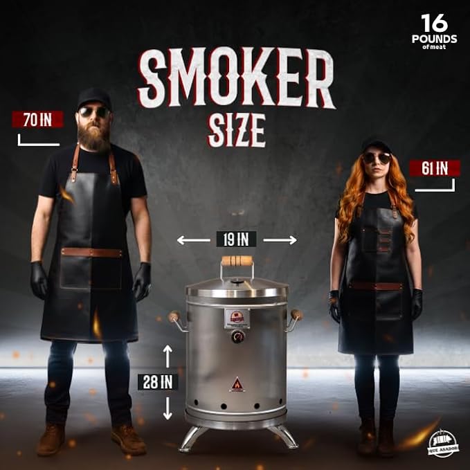 (16 Pound) 2-in-1 Smoker Barrel Vertical Grill - Premium 304 Stainless Steel - Barril Charcoal BBQ Thermometer &amp Ventilation - Cooking Accessories Meat Kit - Portable Outdoor Camping - QUE ASADOR